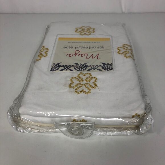 Maya Rod Pocket 63" Window Curtain Panel White Gold Floral Pattern 1 Panel - Picture 6 of 9